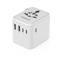 TESSAN Universal Travel Adapter 28W, Worldwide Plug Adaptor with 2 USB A and 3 USB C Ports, International Travel Adapter for EU, UK, USA, AU, Power Socket Charger for Multi Countries, Grey White