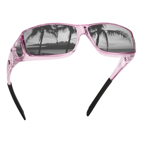 Over Glasses Sunglasses for Women, HD Polarized Glare Reducing Fit Over UV400 Protection Driving Sunglasses Purple Frame
