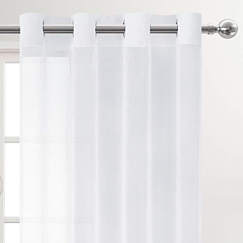 Dwcn Sheer Curtains Linen Look Grommet Curtain For Bedroom White Window Curtains For Kitchen Room Set Of 2 Panels, 52 X 54 Inch Long #TOP2