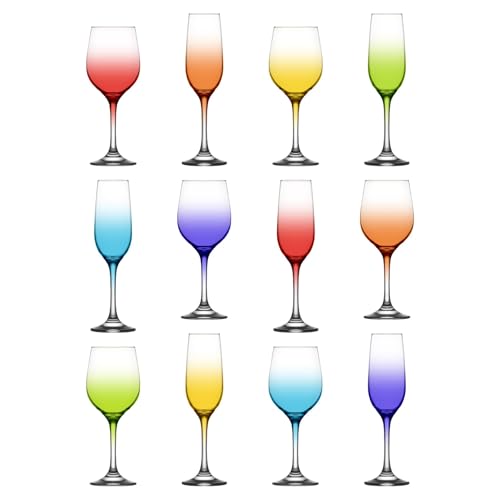 LAV Fame Stemware Set - Full Colour - 12pc Wine Glasses Champagne Flutes Glass Wedding Christmas Birthday Party Drinking Glassware Goblet Gift Set
