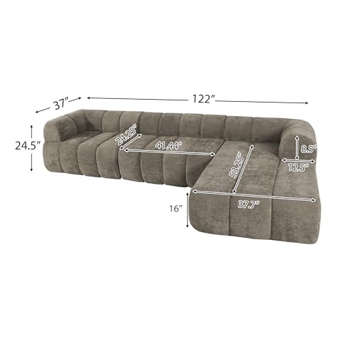 Image of Christopher Knight Home Mania 122 inch Modular L-Shape Sofa Couch with Chaise Lounge, Modern Sectional Sofa Set for Living Room, Boucle Fabric Upholstered Cloud Couch with Deep Seat, Brown