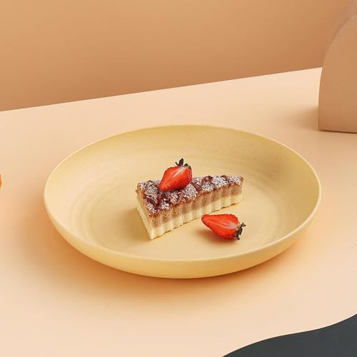Image of Wheat Straw Dinner Dishes For Parties, Picnic, Camping, Home, School, Office, Traveling, Salads, Sandwiches, Cereal, Pizza Suitable For Dishwasher Microwave Safe (20cm+23cm, Yellow, Pack Of 2)