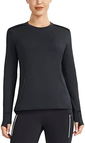 JOYSPELS Fleece Long Sleeve Shirts for Women Mock Neck Thumbholes Thermal Base Layer Running Shirt