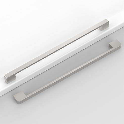 Coinkoly 10 Pack Modern Brushed Satin Nickel T-Shaped Cabinet Pulls, 11-1/3" (288mm) Hole Center, Zinc Alloy, Anti Corrosion, Rustproof