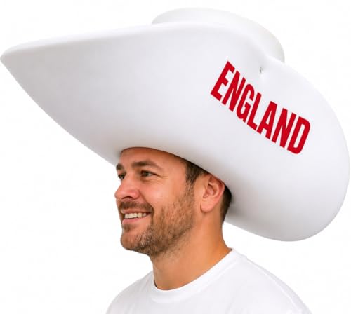 Buckets of Hats Giant 58cm England Football Foam Cowboy Hat | Its Coming Home | Oversized Football Fancy Dress Funny Hat | England Supporters Accessory for World Cup Euros & Match Days White