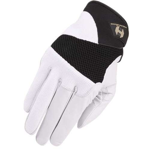 Heritage Tackified Polo Gloves, Size 8, White/Black
