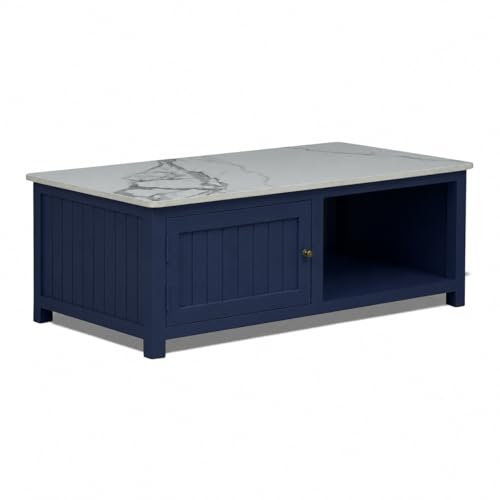 Image of Solid Wood Center Table Premium Sintered Stone Coffee Table for Living Room Wooden Centre Table Premium Acrylic Midnight Blue Finish 110 x 60 x 40 cm