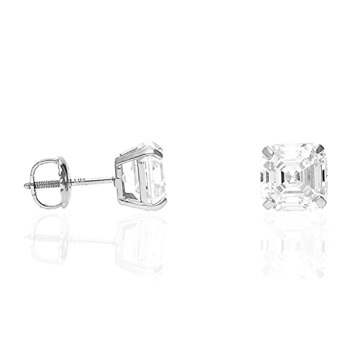 14K White Gold Asscher Cut Cz Screw Back Stud Earrings 1.5Ct-6Ct, 4 #TOP15