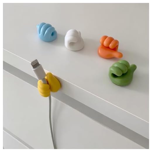 5-Pcs Thumb-Shaped Organizers, Random Colors, Lightweight Desktop Cable Management Clips, No-Drill Adhesive Hooks