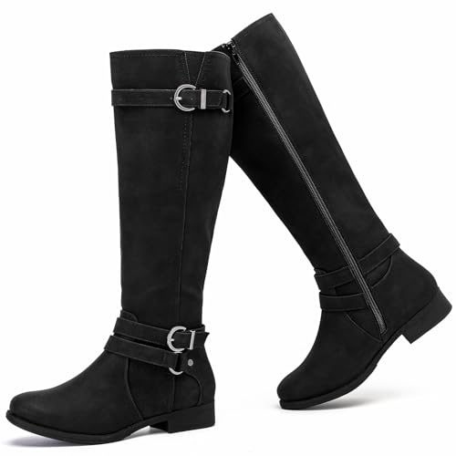 Women's Knee High Boots Classic Comfort Riding Combat Boot Round Toe Side Zipper Long Tall Fall Winter Boots for Women.
