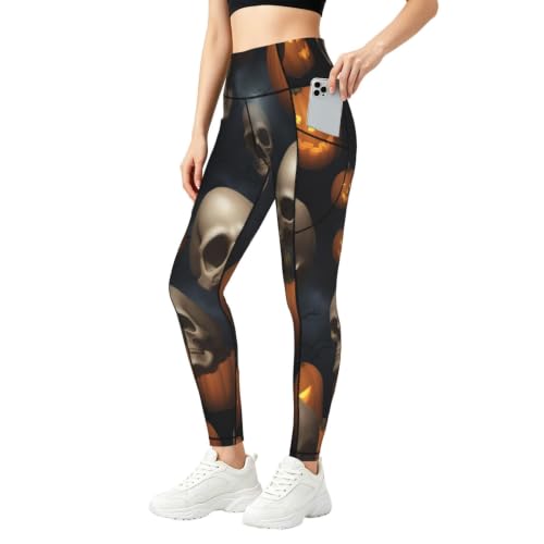 Leggings de yoga con calaveras de Halloween y bolsillos pantalones deportivos opacos