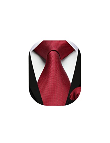 Hisdern Red Ties For Men Soild Color Woven Formal Plaid Checkered Tie With Pocket Square Classic Checkered Necktie Handkerchief Set Wedding Party #TOP17