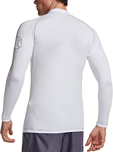 Athlio Men's Upf 50+ Rash Guard, Uv/Spf Long Sleeve Swim Shirt, Dry Fit Water Beach Surf Wetsuit Top, Wave White, Medium #TOP1