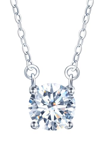 INFINIONLY Collar colgante de diamante para mujer: collares de plata 925 con 2 quilates de moissanita - 8mm solitario redondo de color D claridad VVS1 con certificado GRA - joyas de boda y fiesta