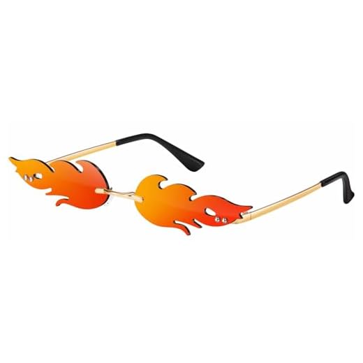 GTREW Sunglasses Trending Flame Rimless Eyewear Small Face Narrow Wave Shape Glasses Vintage Mens Womens Sun Glasses Metal Frame, Red, 138x70mm