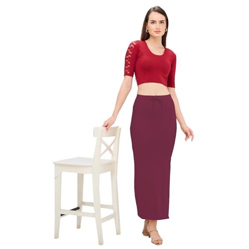 Image of DESI GIRL Cotton Lycra Stretchable Saree Shapewear Petticoat with Drawstring for Women | Fishcut Saree Petticoat with Side Slit for Easy Movement | Saree Shaper | Long inskirt