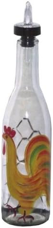 Golden Rooster Design on Clear Glass Pour Bottle. Hand Painted