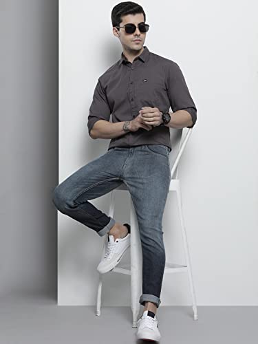 Image of The Indian Garage Co Men Slim Fit Solid Full Sleeves Cutaway Collar Casual Shirt