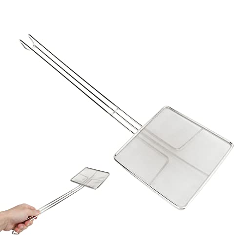 Cocoarm Cuchara Espumadera Cuadrada de Acero Inoxidable con Malla para Colar para Cocinar y Freír en la Cocina, Diseño de Espátula para Prevenir Quemaduras (Malla fina)