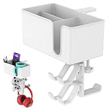 AP LAB 多機能 ヘッドホンスタンド ドリンクホルダー [デスク周りをマルっと収納] ヘッドフォン スタンド 小物整理に最適 デスク下 収納 (ダブルフック付き ホワイト)