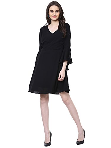 Image of Harpa Black Solid Dress(GR5119-BLACK)