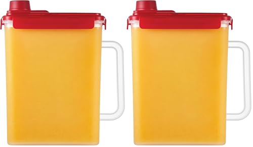 Image of LocknLock Aqua Fridge Door Water Jug with Handle BPA Free Plastic Pitcher with Screw Top Lid Perfect for Making Teas and Juices, 1 Gallon, Red (Pack of 2)