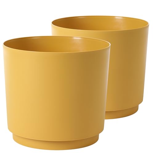 Tymar Macetero de plástico, 2 unidades, color amarillo, diámetro de 35 cm