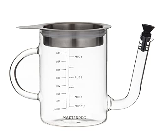 MASTERPRO Deluxe Glass Fat Separator Deluxe Glass Fat Separator, Clear/Stainless Steel, MPFATSEPARATOR