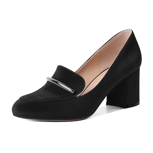 Image of Eldof Women's Pumps Block Heel Round Toe Slip On Chunky Loafer Heel Dress Shoes Pumps for Women 2.5 Inches