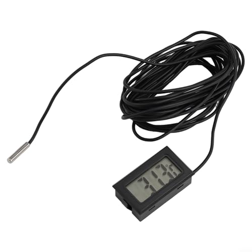 Digitales Thermometer mit großer Reichweite, mit wasserdichter Sonde, -50 °C bis +110 °C breiter Bereich, 14 mm LCD-Display mit Hintergrundbeleuchtung, 1–5 m flexibles schwarzes Kabel, ideal für