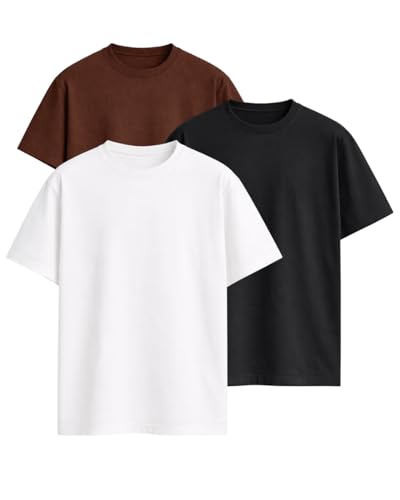 Image of VEL Plain 240 GSM Heavy Cotton Oversized T-Shirt Baggy Fit Drop Shoulder Half Sleeves Round Neck Solid Pure 100% Cotton T-Shirt for Men (Pack of 3)