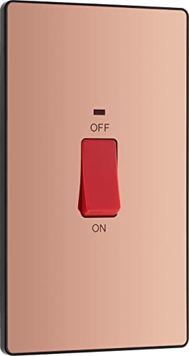 Image of BG Electrical Large Cooker Control Switch Unit with LED Power Indicator, Double Plate, Double Pole, Screwless Front Plate, Evolve, Polished Copper, 45A, PCDCP72B