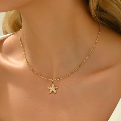 Seashell Necklace Summer Gifts for Women Layered Starfish Necklace Pearl Shell Leaves Beach Charm Necklaces Holiday Birthday Gifts Jewelry Trendy Stuff4