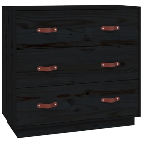 Aparador negro de pino macizo con 3 cajones y diseño robusto de 80x40x75 cm 2