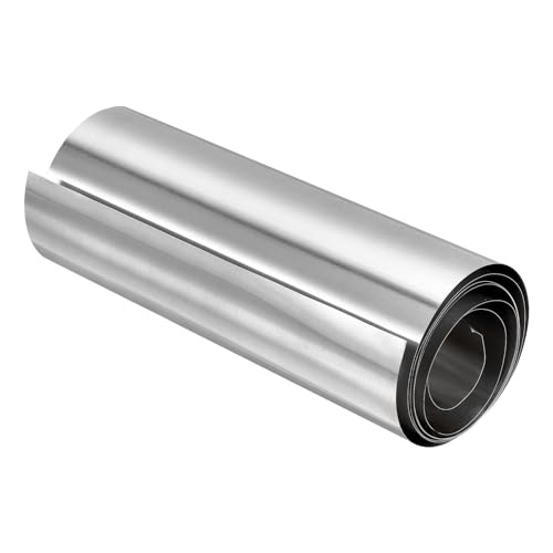 sourcing map Rollo de Lámina de Acero Inoxidable 304, 0.2mm x 150mm x 1m, Acabado Pulido, Placa de Metal para Manualidades, Equipos Electrónicos, Tono Plateado