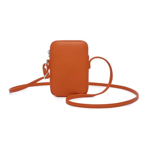 YONBEN PU leather Small Crossbody Purse Zipper Cell Phone Bag Mini Shoulder Purse Wallet Smart Phone, Pu/Vitality Orange