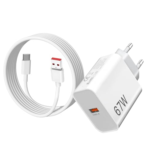 67W Chargeur Rapide USB avec Câble pour Xiaomi 17 15 Ultra/15 Pro/15T 14T 13T 12T 14 13 12 Lite,Redmi Note 15 14 Pro+ 5G/13 12 11 10,Redmi A5 A3 15C 14C...