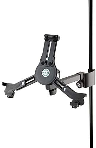 K&M Konig & Meyer 19791.016.55 Tablet/iPad Holder for Microphone Stand - Switch from Landscape to Portrait - Professional Grade for All Musicians - Studio or Remote Home Use - German Made - Black