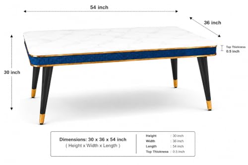 Image of WOODEN SPACE Majestic 4 Seater Wooden Dining Table Set | Urban Marble Top Dining Table with Chairs for Dining Room & Kitchen (Modern Vento Navy Blue) (54 x 36 x 30 inch)