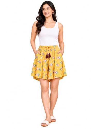Image of B STORIES Women's Flared Shorts - Culottes with Pockets|Soft Viscose Lounge & Beach Wear|Mid-Rise Elastic Waistband|Casual Indo-Western Half Pants|Summer Resort & Everyday Wear for Women