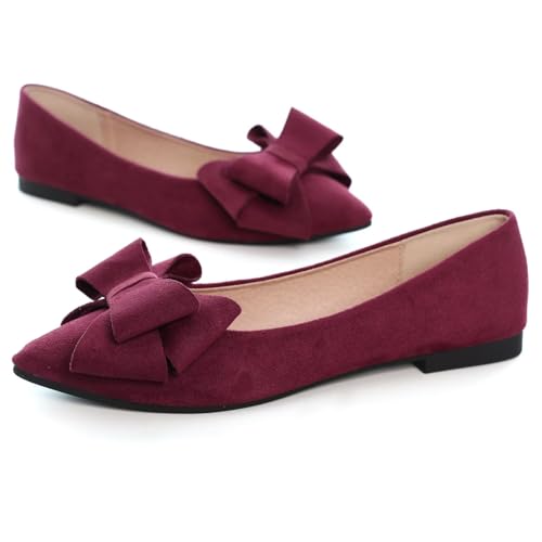 Image of SAILING LU Womens Bowknot Ballet Flats Pointy Toe Suede