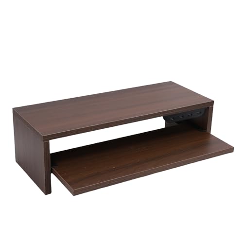 RASTKY Escritorio con Concentrador USB y cajón: Soporte de Madera de 20 Pulgadas con Tomas de CA, Puertos USB y Carga de Teléfono, PC Computadora Portátil Tipo C (color nuez)