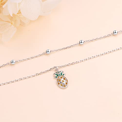 Image of Flyow Anklet for Women S925 Sterling Silver Adjustable Foot Beaded Heart Charm Ankle Bracelet Anklets Jewelry