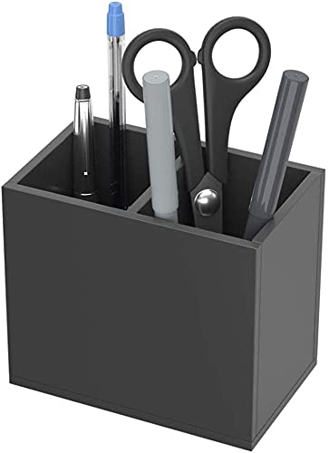 HOMANLY Acrylic Pen Holder 2 Compartments Black Pencil Organizer Cup for Counter top Desk Accessory Storage Durable Compact Desk Organizer for Home Office Study or Workspace