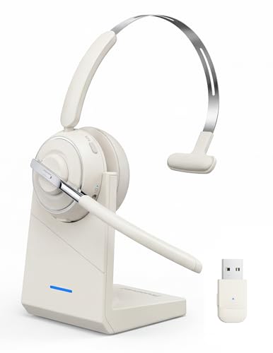 Image of Bluetooth Headset, Wireless Headset with Mic for Work, Noise Cancelling Microphone, USB Dongle,Charging Stand, Mute Button for PC, Zoom, Teams, Office & Call Center, Cell Phones, Work from Home