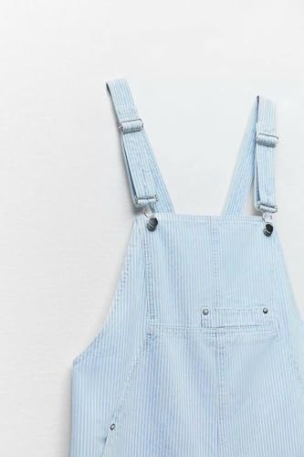 Macacões Para Mulheres Calças Jeans Listradas Largas Azuis Com Bolsos