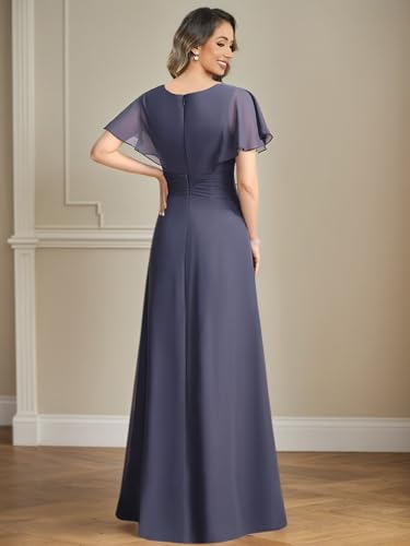 Beaded Mother of The Bride Dresses for Women Pleated Chiffon Long Formal Evening Gowns with Sleeves3