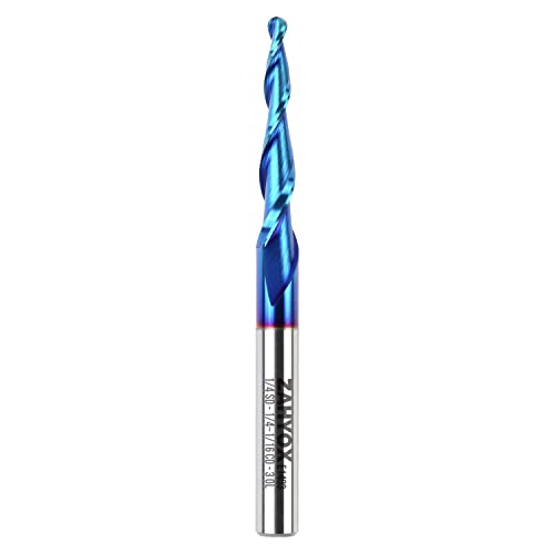 Image of ZahyoX 3D Carving Tapered Angle Ball Nose CNC Bit, 3.0 Degree NACO Coated Router Bit, 1 /16 inch Cutting Dia, 1 /32 inch Radius, 1 /4 inch Shank, 3 inch Overall Length, 2 Flutes, CNC Router Bits, CNC End Mill