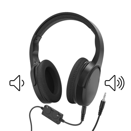 Hama TV Kopfhörer mit Kabel 6 m (verstellbarer Over-Ear Kopfhörer für Fernseher, Kopfhörer mit Lautstärkeregelung separat links/rechts, ideal für Senioren und Hörgeschädigte, 3,5 mm + 6,35 mm) schwarz