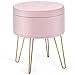 Giantex-Taburete de Terciopelo con Espacio de Almacenamiento, Taburete Redondo con Patas de Metal, Reposapiés Multifuncional, para Dormitorio o Sala de Estar,38 x 38 x 46,5 cm (Rosa)
